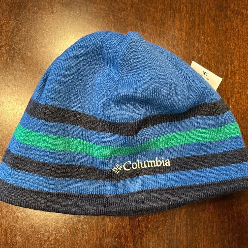Columbia Blue and Green reversible knit cap hat
